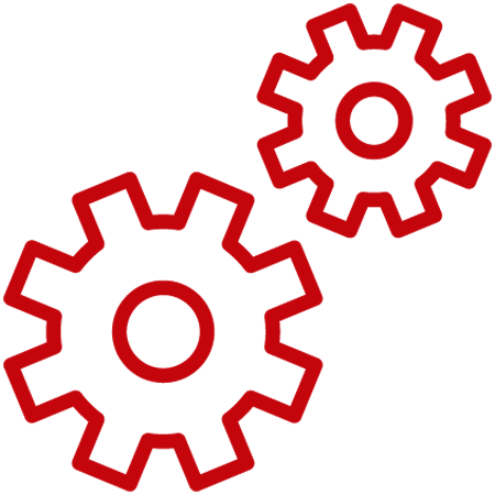 Icon of two gears in a red outline