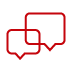 Icon of two overlapping talk bubbles in a red outline