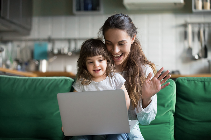 Mother and daughter on video call.